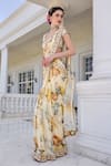 Buy_Kalista_Ivory Frida Floral Print Pre-draped Saree And Blouse Set _Online_at_Aza_Fashions