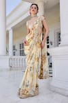 Shop_Kalista_Ivory Frida Floral Print Pre-draped Saree And Blouse Set _Online_at_Aza_Fashions