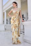 Buy_Kalista_Ivory Frida Floral Print Pre-draped Saree And Blouse Set _at_Aza_Fashions