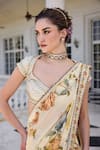 Shop_Kalista_Ivory Frida Floral Print Pre-draped Saree And Blouse Set 