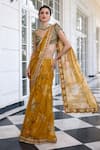 Buy_Kalista_Mustard Frida Floral Print Pre-draped Saree And Blouse Set _Online_at_Aza_Fashions