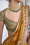 Shop_Kalista_Mustard Frida Floral Print Pre-draped Saree And Blouse Set _at_Aza_Fashions