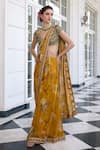 Shop_Kalista_Mustard Frida Floral Print Pre-draped Saree And Blouse Set _Online_at_Aza_Fashions