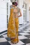 Kalista_Mustard Frida Floral Print Pre-draped Saree And Blouse Set _Online_at_Aza_Fashions