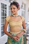 Shop_Kalista_Beige Frida Floral Print Pre-draped Saree Set _at_Aza_Fashions