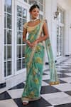 Buy_Kalista_Beige Frida Floral Print Pre-draped Saree Set _at_Aza_Fashions
