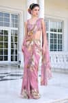Shop_Kalista_Pink Keisha Pre-draped Saree And Blouse Set _Online_at_Aza_Fashions