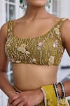 Buy_Kalista_Gold Keisha Floral Print Pre-draped Saree Set _Online_at_Aza_Fashions