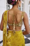 Shop_Kalista_Gold Keisha Floral Print Pre-draped Saree Set _Online_at_Aza_Fashions