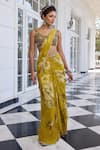 Buy_Kalista_Gold Keisha Floral Print Pre-draped Saree Set 