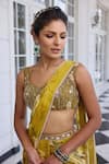 Shop_Kalista_Gold Keisha Floral Print Pre-draped Saree Set _at_Aza_Fashions