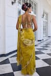 Kalista_Gold Keisha Floral Print Pre-draped Saree Set _Online_at_Aza_Fashions