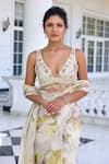 Buy_Kalista_Tissue Sequins, Beads, Embroidery Lisa Ecru Floral Pre-draped Saree And Blouse Set _Online_at_Aza_Fashions