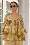 Buy_Kalista_Beige Anaisha Floral Print Cotton Slub Pant Set _Online_at_Aza_Fashions