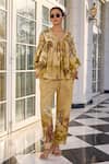 Buy_Kalista_Beige Anaisha Floral Print Cotton Slub Pant Set _at_Aza_Fashions