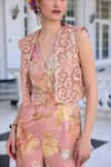 Kalista_Blush Alysa Floral Brocade Jumpsuit And Cape Set _at_Aza_Fashions