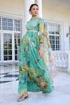 Shop_Kalista_Tarini Aqua Green Floral Anarkali Set _Online_at_Aza_Fashions