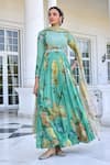 Buy_Kalista_Tarini Aqua Green Floral Anarkali Set _at_Aza_Fashions