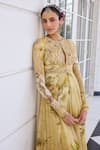 Shop_Kalista_Beige Tarini Floral Print Anarkali Kurta Set _at_Aza_Fashions