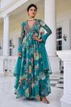 Buy_Kalista_Turquoise Kiara Floral Print Anarkali Set _at_Aza_Fashions
