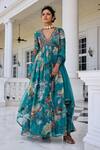 Kalista_Turquoise Kiara Floral Print Anarkali Set _Online_at_Aza_Fashions