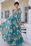 Buy_Kalista_Turquoise Kiara Floral Print Anarkali Set _Online_at_Aza_Fashions