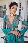 Shop_Kalista_Turquoise Kiara Floral Print Anarkali Set _Online_at_Aza_Fashions
