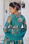 Kalista_Turquoise Kiara Floral Print Anarkali Set _at_Aza_Fashions