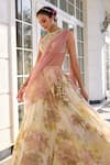 Kalista_Cream Tissue, Bamboo Beads, Sequins, Juliette Ecru Floral Print Lehenga Set _at_Aza_Fashions
