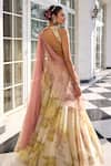 Kalista_Cream Tissue, Bamboo Beads, Sequins, Juliette Ecru Floral Print Lehenga Set _Online_at_Aza_Fashions