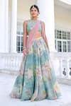 Kalista_Turquoise Juliette Floral Lehenga Set With Dupatta _Online_at_Aza_Fashions