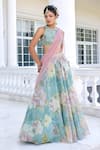 Buy_Kalista_Turquoise Juliette Floral Lehenga Set With Dupatta _Online_at_Aza_Fashions