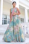 Shop_Kalista_Turquoise Juliette Floral Lehenga Set With Dupatta _Online_at_Aza_Fashions