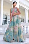 Buy_Kalista_Turquoise Juliette Floral Lehenga Set With Dupatta _at_Aza_Fashions