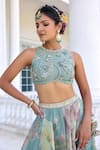 Shop_Kalista_Turquoise Juliette Floral Lehenga Set With Dupatta _Online