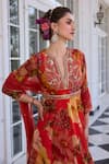 Kalista_Red Mehr Floral Anarkali Kurta Set _at_Aza_Fashions