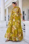 Shop_Kalista_Mustard Mehr Floral Print Anarkali Set With Dupatta _Online_at_Aza_Fashions