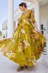 Kalista_Mustard Mehr Floral Print Anarkali Set With Dupatta _at_Aza_Fashions