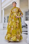 Buy_Kalista_Mustard Mehr Floral Print Anarkali Set With Dupatta _at_Aza_Fashions