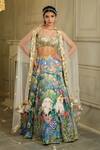 Buy_House Of Akshata_Blue Georgette, Crepe, Net Embroidery, Sequins Baagbageecha Floral Lehenga Set _at_Aza_Fashions