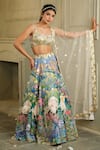 Shop_House Of Akshata_Blue Georgette, Crepe, Net Embroidery, Sequins Baagbageecha Floral Lehenga Set _Online_at_Aza_Fashions