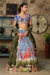 House Of Akshata_Blue Tissue, Georgette Embroidery Flamingo Print Lehenga Set _Online_at_Aza_Fashions