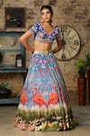 Buy_House Of Akshata_Blue Tissue, Georgette Embroidery Flamingo Print Lehenga Set _Online_at_Aza_Fashions