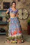 Buy_House Of Akshata_Blue Tissue, Georgette Embroidery Flamingo Print Lehenga Set _at_Aza_Fashions