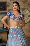 Shop_House Of Akshata_Blue Tissue, Georgette Embroidery Flamingo Print Lehenga Set _Online_at_Aza_Fashions