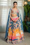 Buy_House Of Akshata_Multi Color Crepe, Tissue Embroidery, Beads, Sequins V-neck Designer Lehenga Set _at_Aza_Fashions