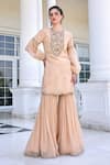 Buy_Kalista_Zainab Embroidered Beige Kurta Set With Gharara _Online_at_Aza_Fashions