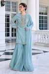 Kalista_Zainab Aqua Embroidered Kurta Set _Online_at_Aza_Fashions