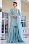 Buy_Kalista_Zainab Aqua Embroidered Kurta Set _at_Aza_Fashions