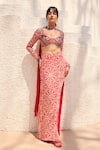 Buy_DiyaRajvvir_Pink Crepe Embroidery Round Neck Printed Asymmetric Crop Top Skirt Set _at_Aza_Fashions